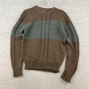 Vintage 70s 80s Ski Brown Gray Textured Knit Acrylic Sweater Men's S Grandpa